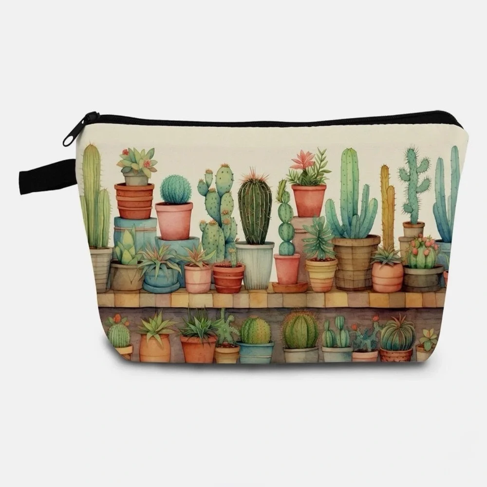 NWT Small Cactus Print Cosmetic Makeup Organizer Bag with Zipper